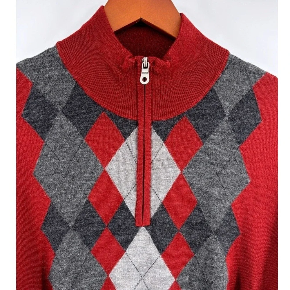 NEW Apt 9 Men's Argyle Merino Blend Sweater Big & Tall XL 1/4 Zip Mockneck